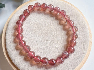 Crystal Beaded Bracelet 8mm || Reiki Infused Strawberry Quartz
