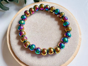 Crystal Beaded Bracelet 8mm || Reiki Infused Rainbow Hemaite