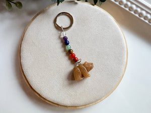 Crystal Bear Seven Chakra Beaded Silver Keychain
