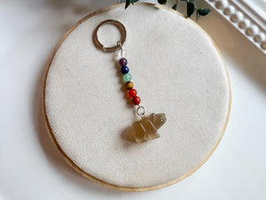 Crystal Bear Seven Chakra Beaded Silver Keychain