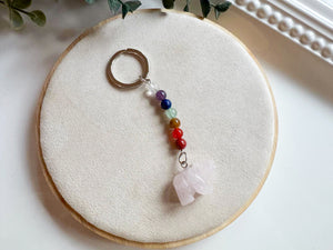 Crystal Bear Seven Chakra Beaded Silver Keychain