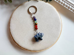 Crystal Bear Seven Chakra Beaded Silver Keychain
