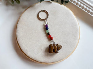 Crystal Bear Seven Chakra Beaded Silver Keychain
