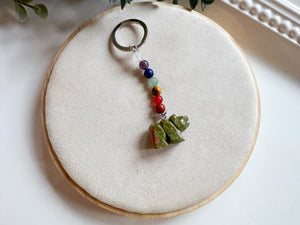 Crystal Bear Seven Chakra Beaded Silver Keychain