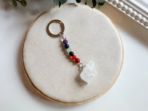 Crystal Bear Seven Chakra Beaded Silver Keychain