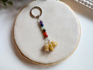 Crystal Bear Seven Chakra Beaded Silver Keychain