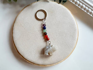 Crystal Bear Seven Chakra Beaded Silver Keychain