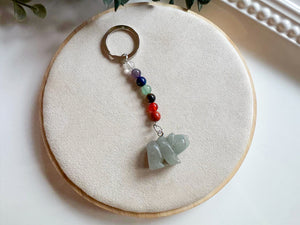 Crystal Bear Seven Chakra Beaded Silver Keychain