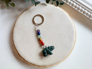 Crystal Bear Seven Chakra Beaded Silver Keychain