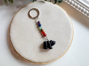 Crystal Bear Seven Chakra Beaded Silver Keychain