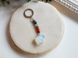 Crystal Bear Seven Chakra Beaded Silver Keychain
