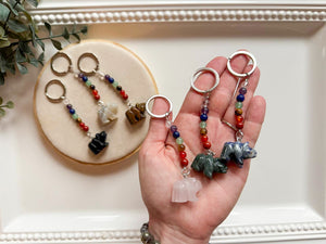 Crystal Bear Seven Chakra Beaded Silver Keychain