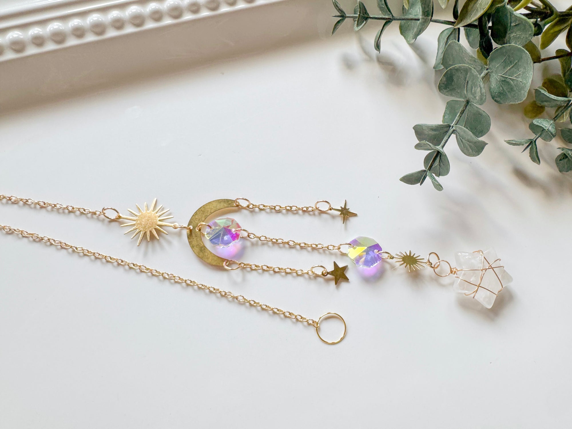 Crystal Star Rainbow Catcher Window Hanger || Gold