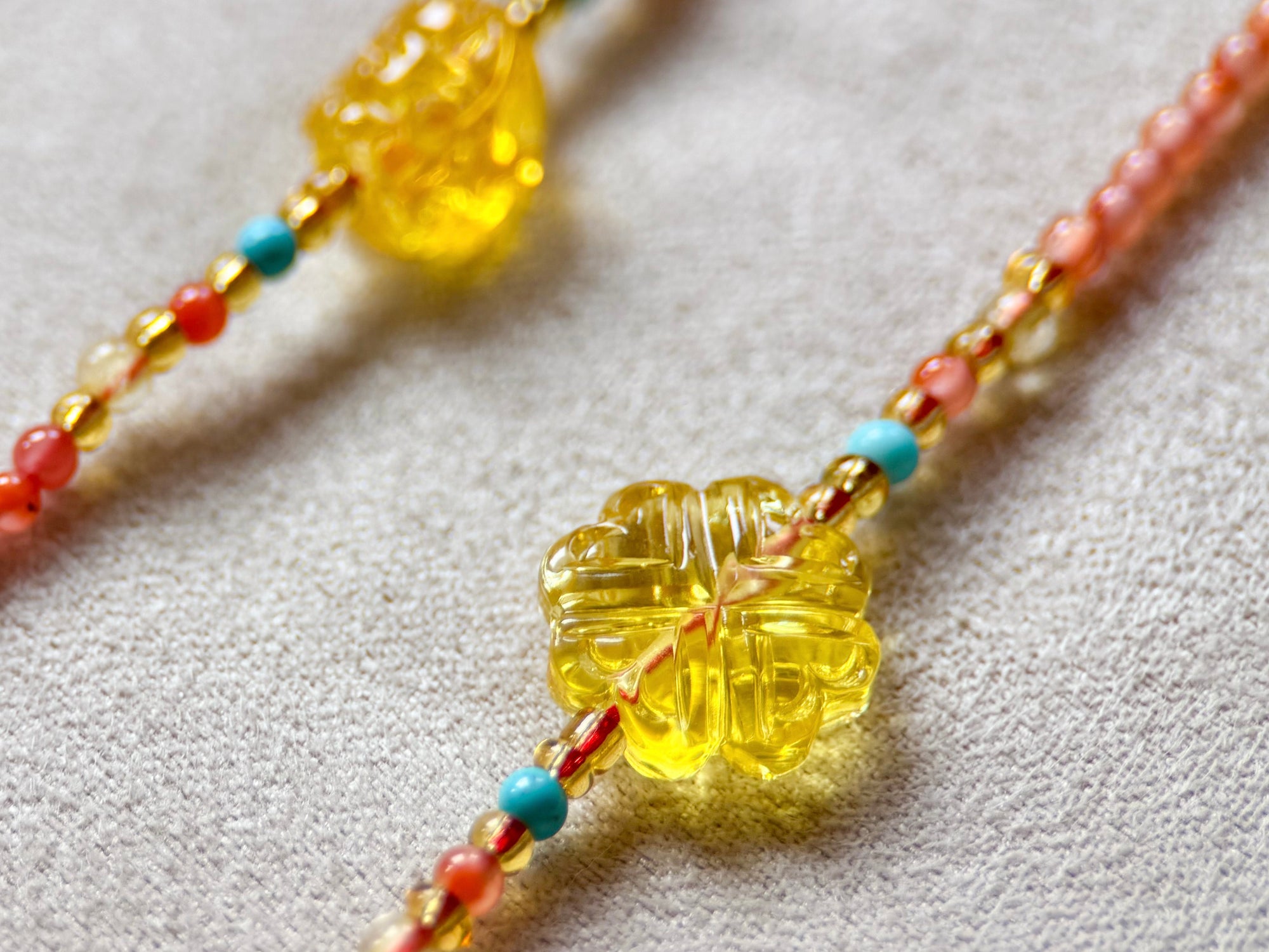 Dainty Amber Charm Seed Bead Bracelet