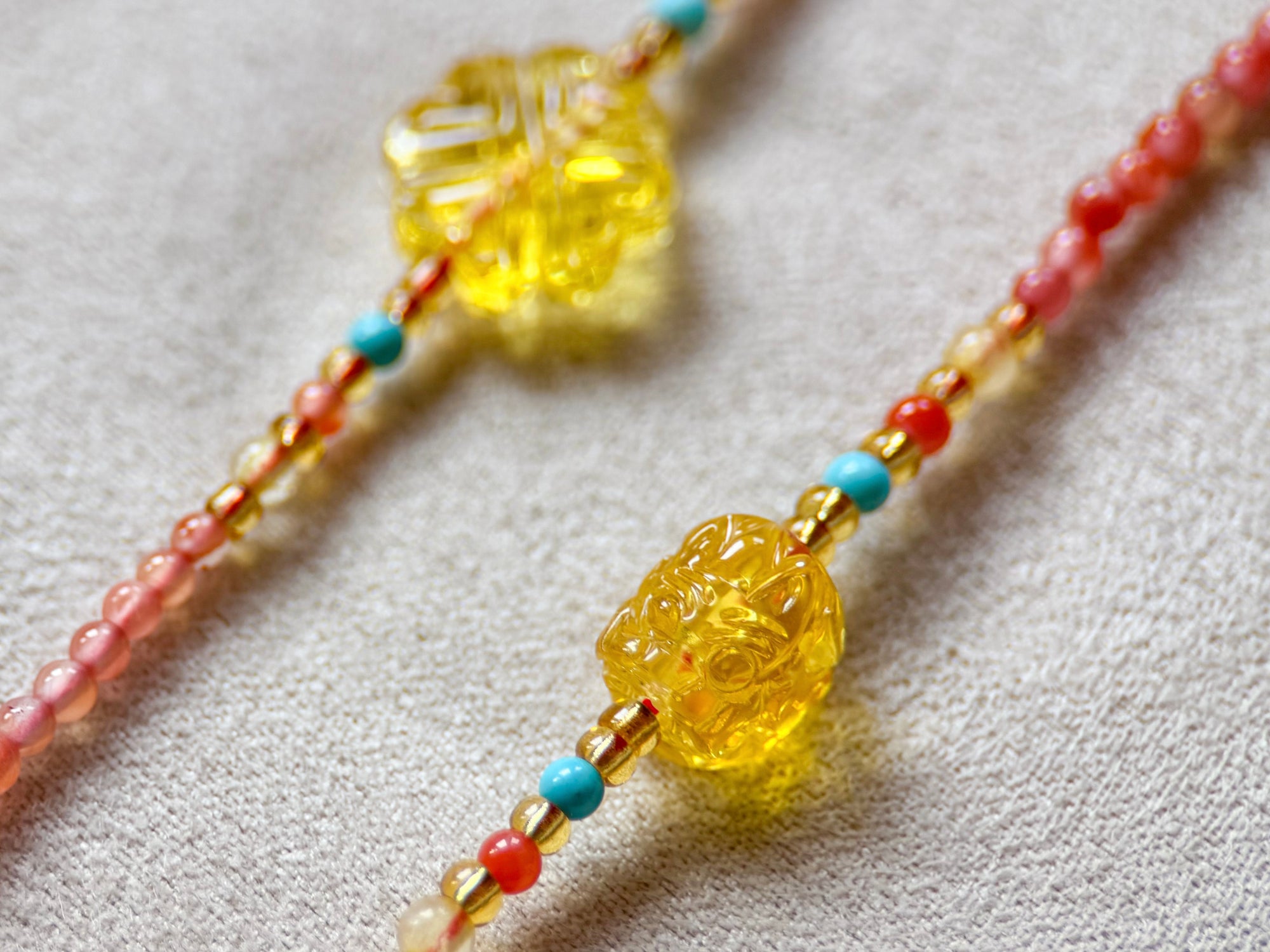 Dainty Amber Charm Seed Bead Bracelet