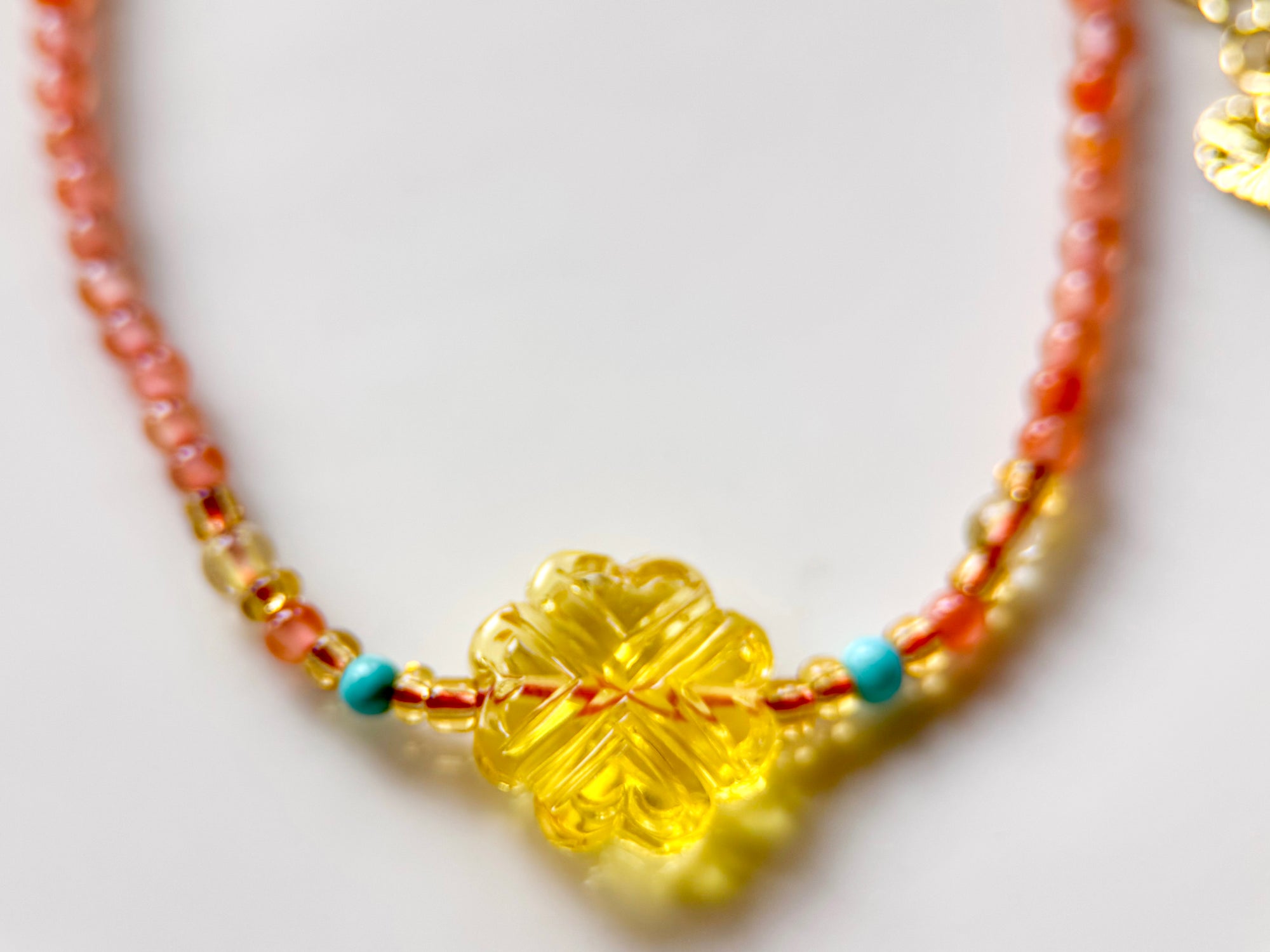 Dainty Amber Charm Seed Bead Bracelet