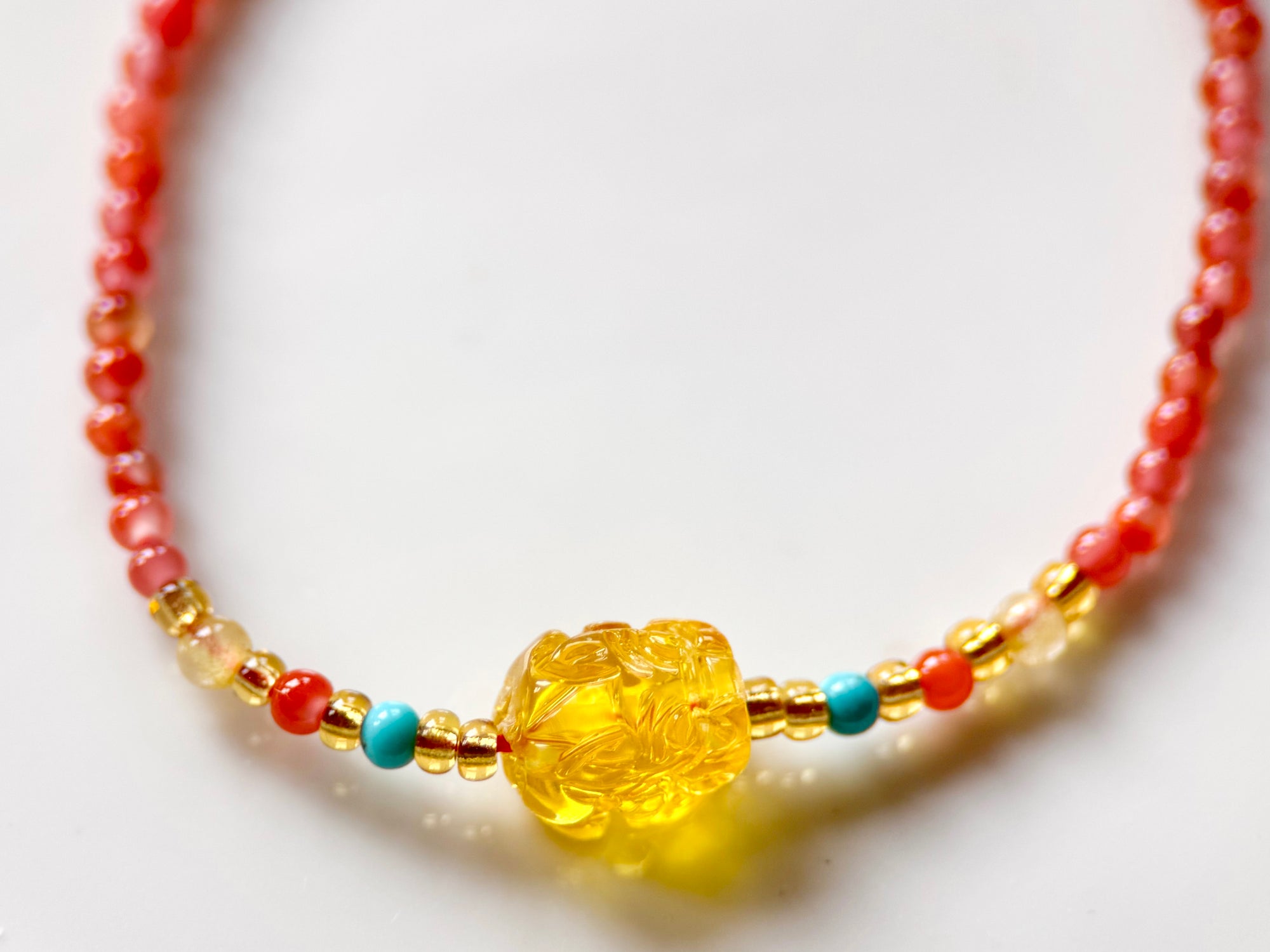 Dainty Amber Charm Seed Bead Bracelet