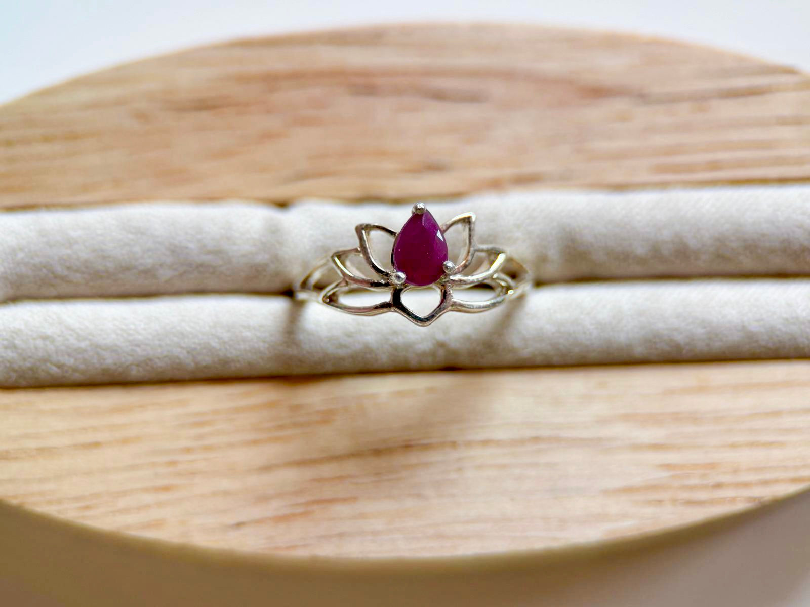 Dainty Lotus Sterling Ring || Ruby