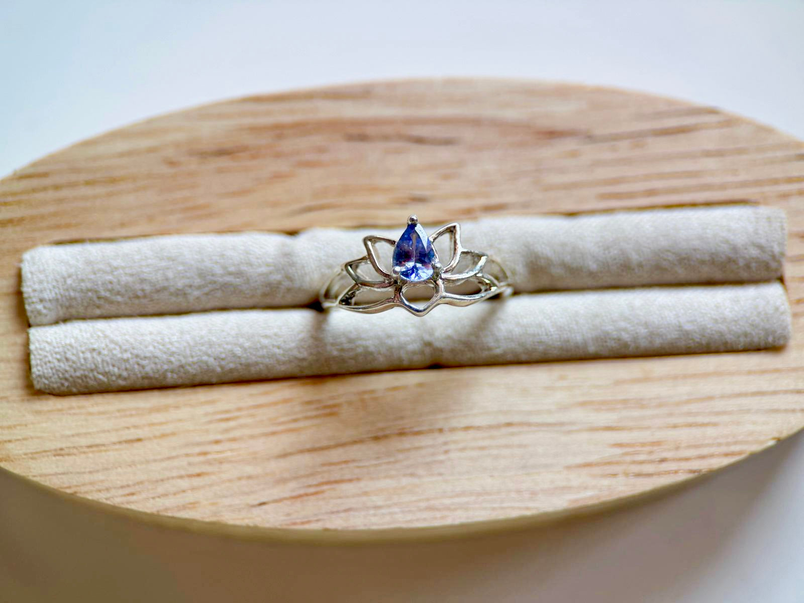 Dainty Lotus Sterling Ring || Tanzanite