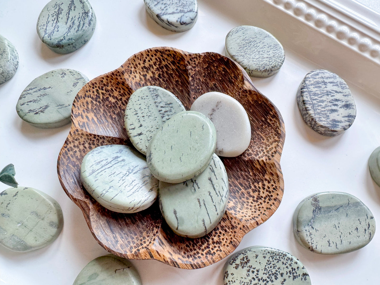 Dendritic Jade Flat Palm Stone
