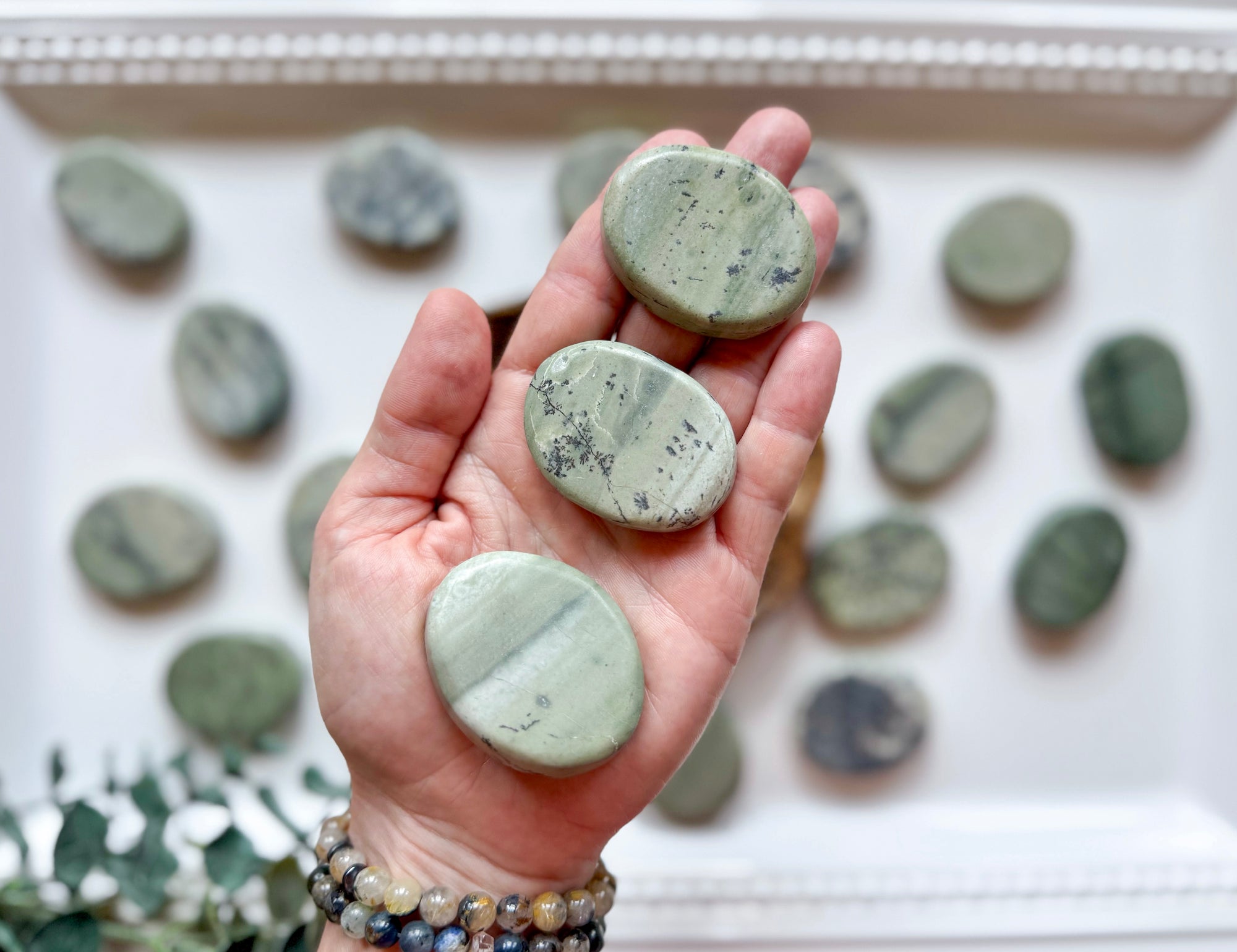 Dendritic Jade Flat Palm Stone
