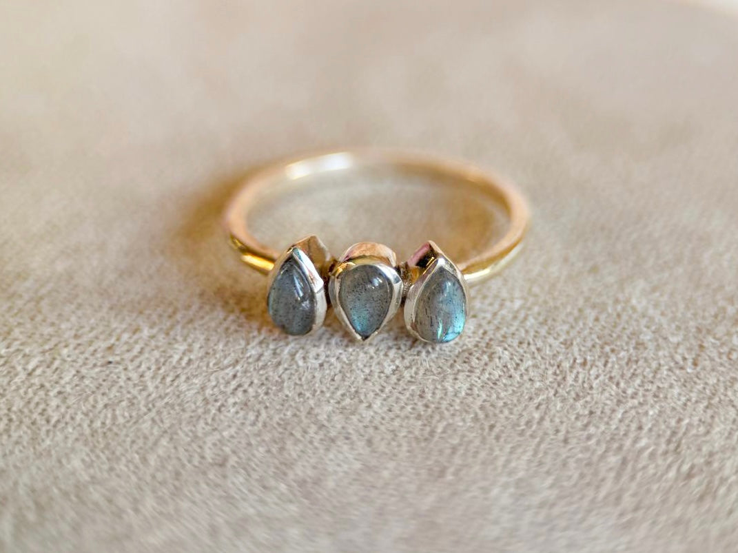 Dew Drop Dainty Sterling Ring || Labradorite