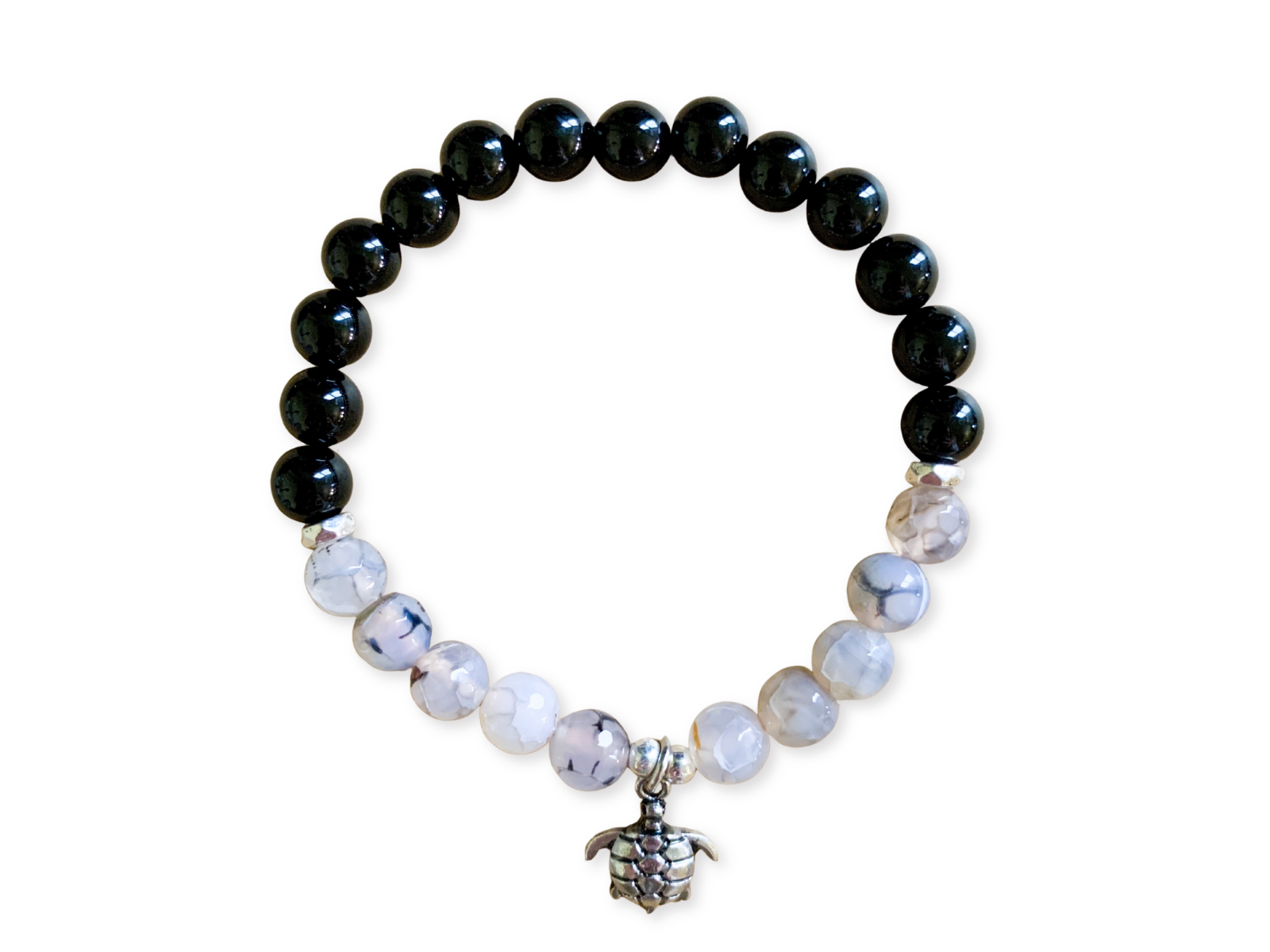 Dragon Vein Agate & Onyx Beaded Bracelet || Reiki Infused
