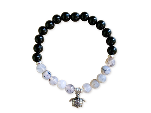 Dragon Vein Agate & Onyx Beaded Bracelet || Reiki Infused