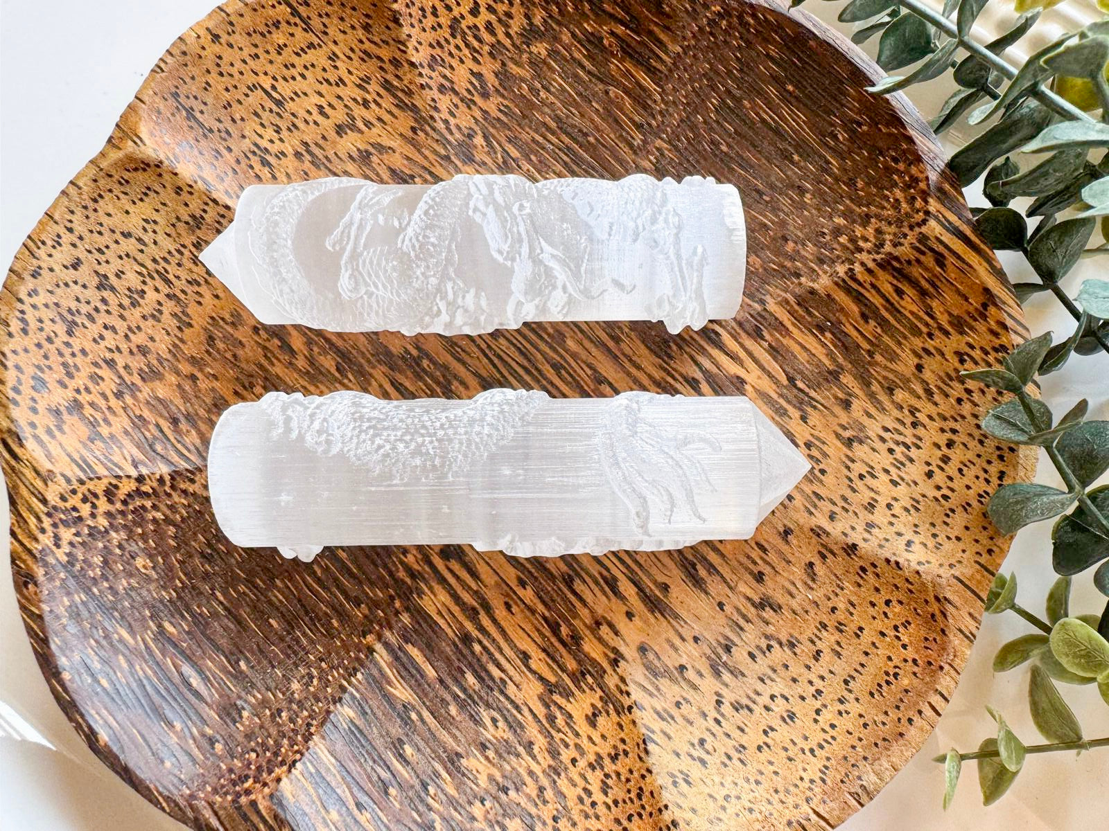 Dragon Engraved Selenite Point