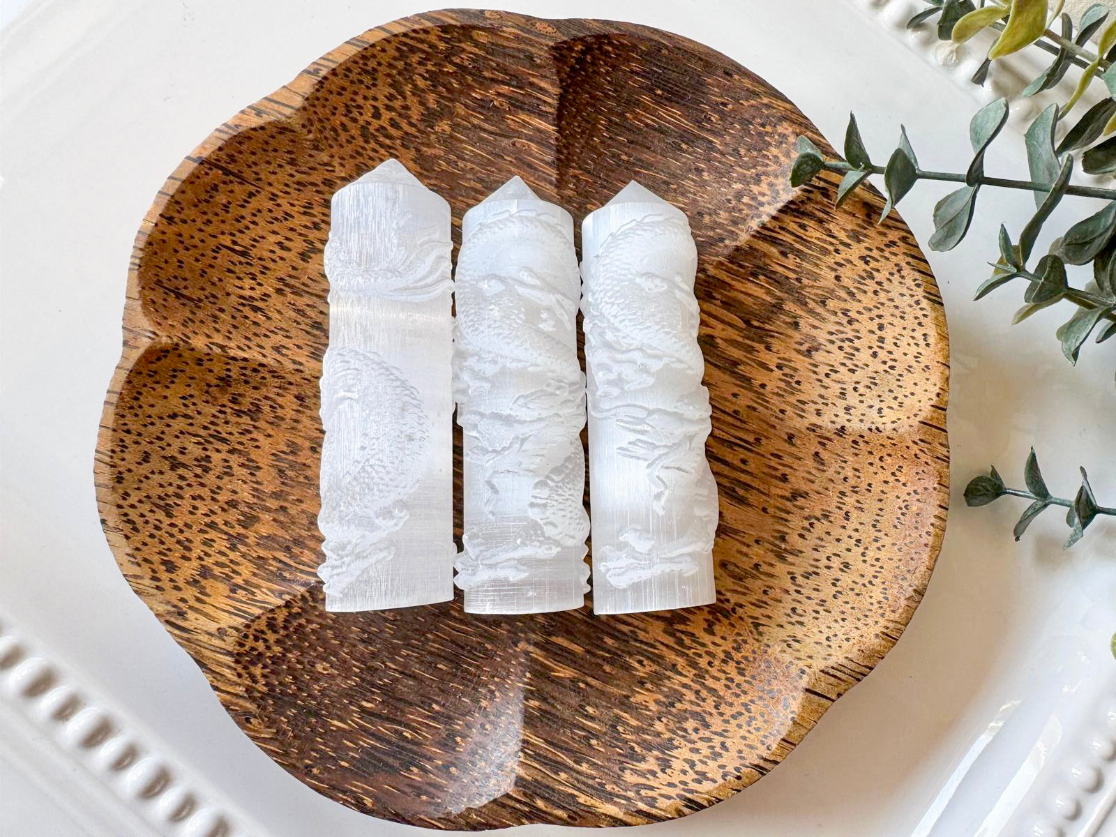 Dragon Engraved Selenite Point