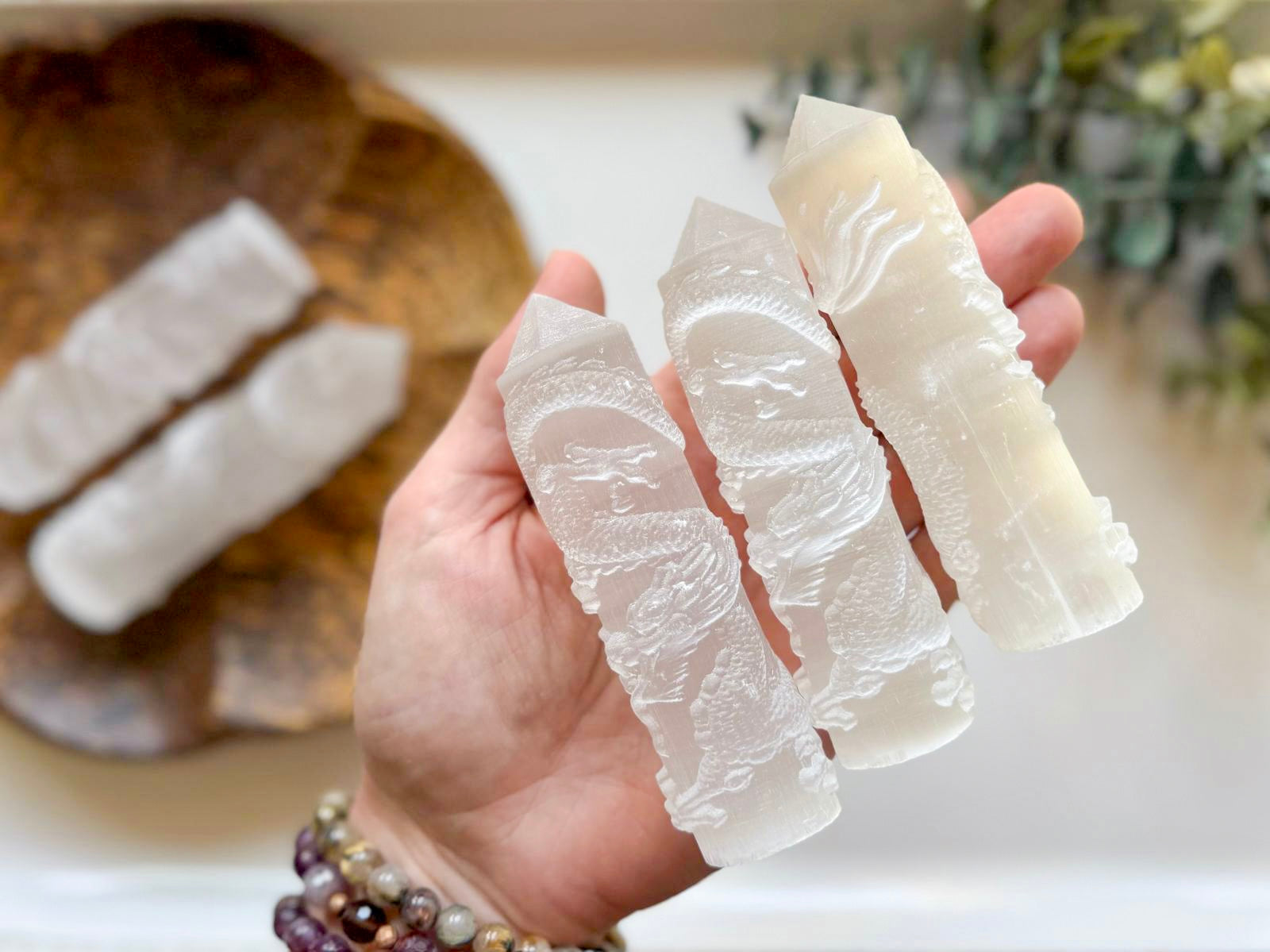 Dragon Engraved Selenite Point