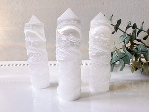 Dragon Engraved Selenite Point