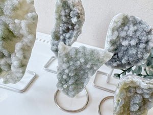 Druzy Raw Prasiolite on Metal Stand