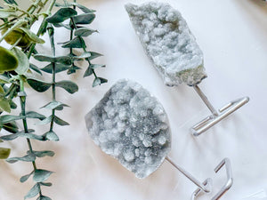 Druzy Raw Prasiolite on Metal Stand
