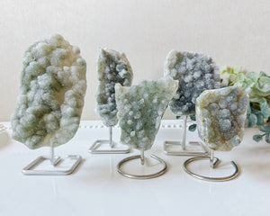 Druzy Raw Prasiolite on Metal Stand