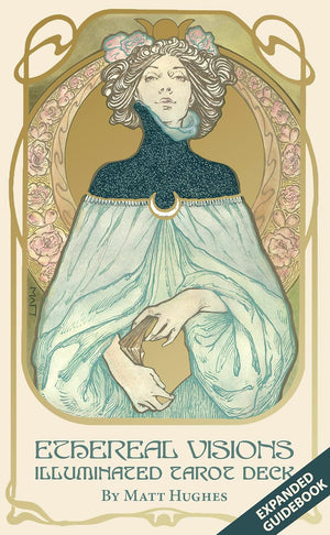 Ethereal Visions Illuminated Tarot Deck: Elegant 80-Card Art Nouveau Tarot Deck with Gold Foil, Full-Color 140-Page Guidebook, Hand-Drawn Illustrations – Ideal for Beginners & Collectors || Matt Hughes