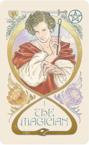 Ethereal Visions Illuminated Tarot Deck: Elegant 80-Card Art Nouveau Tarot Deck with Gold Foil, Full-Color 140-Page Guidebook, Hand-Drawn Illustrations – Ideal for Beginners & Collectors || Matt Hughes