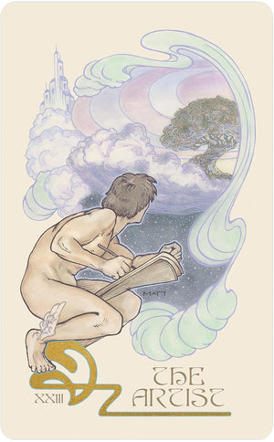 Ethereal Visions Illuminated Tarot Deck: Elegant 80-Card Art Nouveau Tarot Deck with Gold Foil, Full-Color 140-Page Guidebook, Hand-Drawn Illustrations – Ideal for Beginners & Collectors || Matt Hughes
