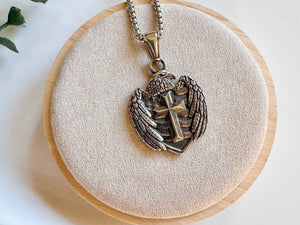 Eagle with Cross on Badge || Stainless Steel