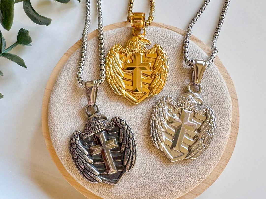 Eagle with Cross on Badge || Stainless Steel
