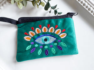 Evil Eye Embroidered Zippered Pouch || Ecuador