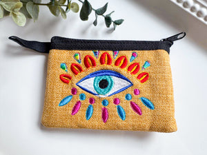 Evil Eye Embroidered Zippered Pouch || Ecuador