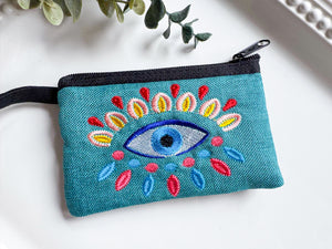 Evil Eye Embroidered Zippered Pouch || Ecuador