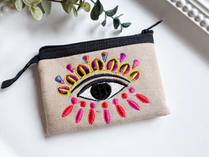 Evil Eye Embroidered Zippered Pouch || Ecuador