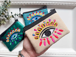 Evil Eye Embroidered Zippered Pouch || Ecuador