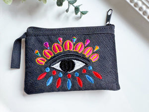 Evil Eye Embroidered Zippered Pouch || Ecuador