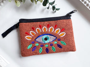 Evil Eye Embroidered Zippered Pouch || Ecuador