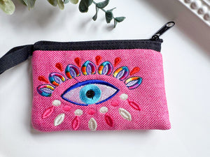 Evil Eye Embroidered Zippered Pouch || Ecuador