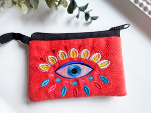 Evil Eye Embroidered Zippered Pouch || Ecuador