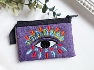 Evil Eye Embroidered Zippered Pouch || Ecuador